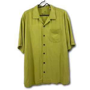 Tommy Bahama 100% Silk Shortsleeve Button Up Green Men’s Size Large Tropical